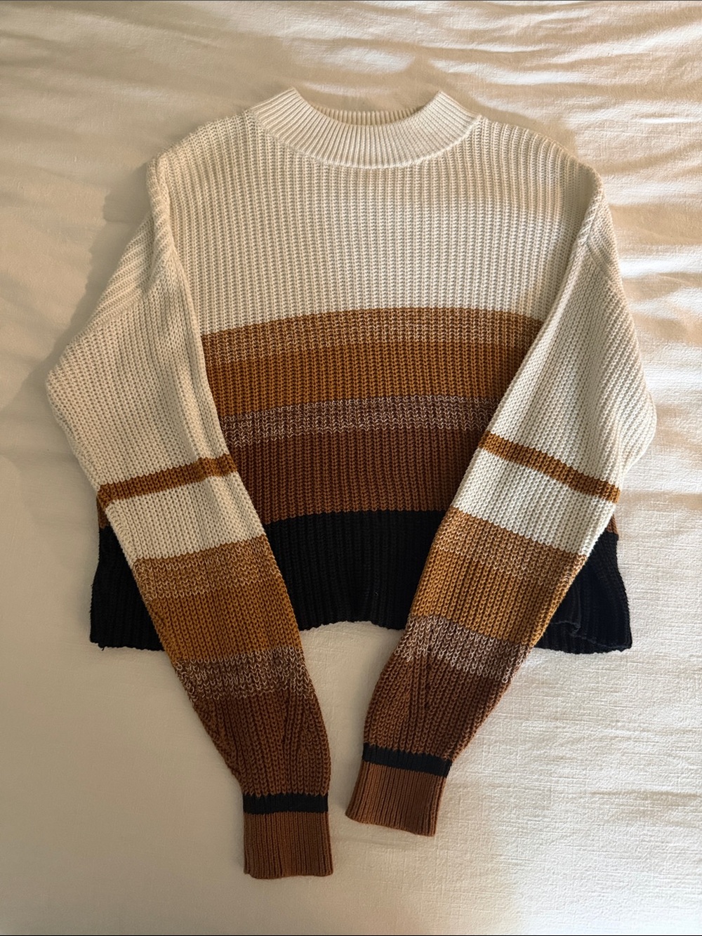 bp Striped Crewneck Sweater in Cream, Tan and Brown